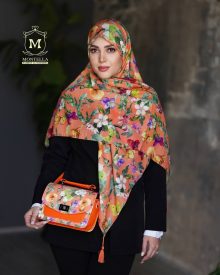 ست کیف و روسری زنانه طرح گل سیمارو برند مونتلا رنگ نارنجی با کیف دسته چرمی کیفیت عالی با ارسال رایگان کد mo509