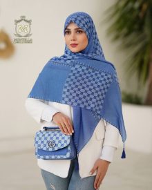 ست کیف و روسری زنانه طرح گوچی رنگ جین آبی با کیف دسته چرمی کیفیت عالی با ارسال رایگان کد mo493