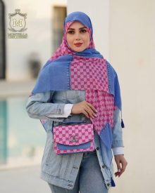 ست کیف و روسری زنانه طرح گوچی رنگ جین صورتی با کیف دسته چرمی کیفیت عالی با ارسال رایگان کد mo495