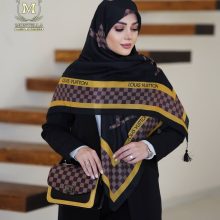 ست کیف و روسری زنانه طرح فندی چهارخانه رنگ مشکی با کیف دسته چرمی کیفیت عالی با ارسال رایگان کد mo498