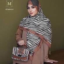 ست کیف و روسری زنانه طرح زبرا رنگ عسلی با کیف دسته چرمی کیفیت عالی با ارسال رایگان کد mo500