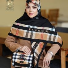ست کیف و روسری زنانه طرح باربری رنگ مشکی کرم برند مونتلا با کیف دسته چرمی کیفیت عالی با ارسال رایگان کد mo517