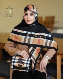 ست کیف و روسری زنانه طرح باربری رنگ مشکی کرم برند مونتلا با کیف دسته چرمی کیفیت عالی با ارسال رایگان کد mo517