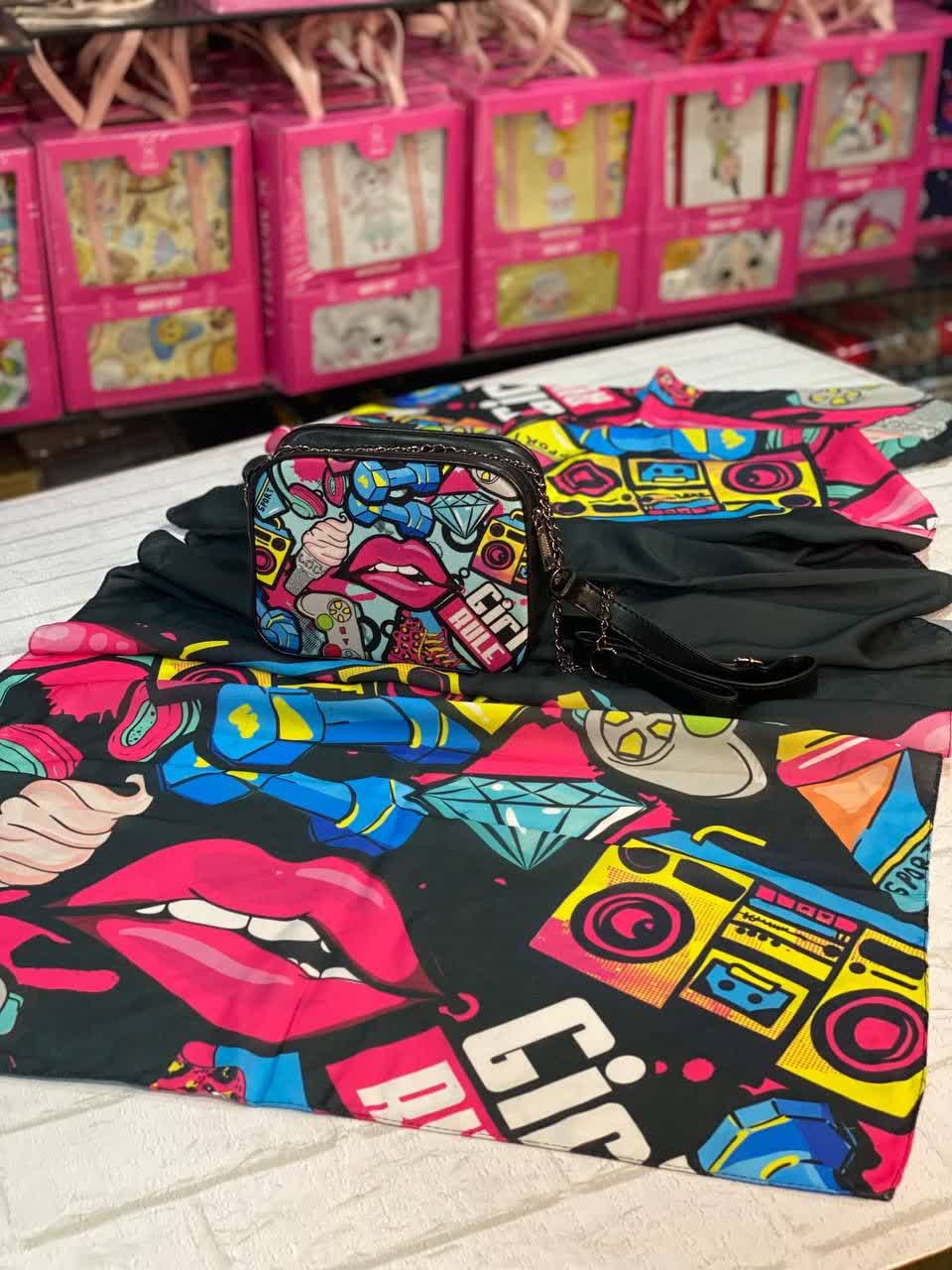 ست کیف و شال دخترانه طرح فانتزی رنگ مشکی با ارسال رایگان کد mo538