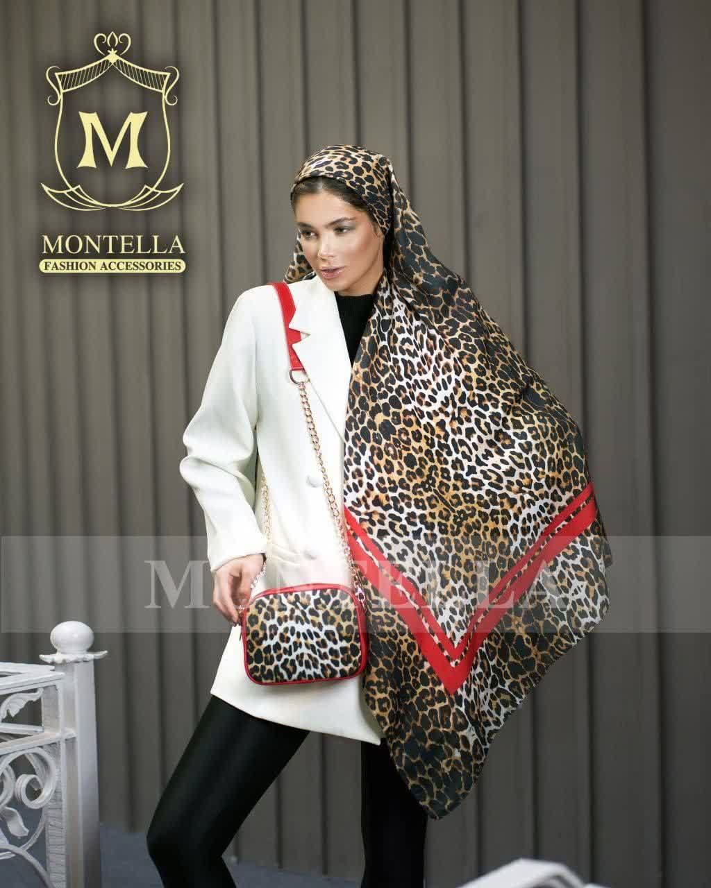 ست کیف و روسری زنانه طرح پلنگی رنگ قهوه ای با کیف کوچک کیفیت عالی با ارسال رایگان کد mo572