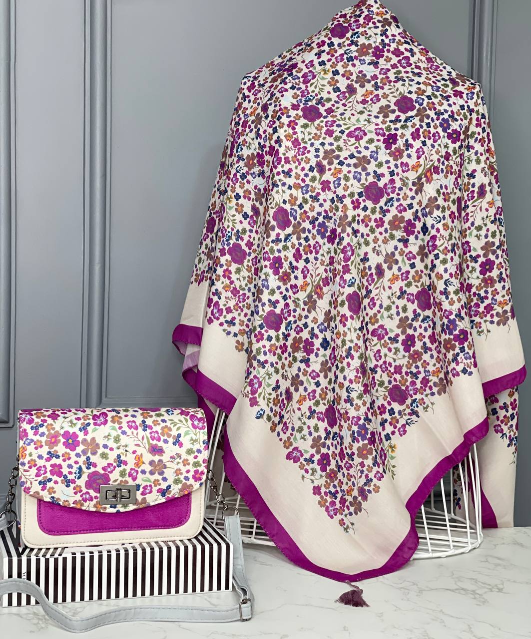 ست کیف و روسری زنانه گل ریز جدید کیفیت عالی با ارسال رایگان کد mo610