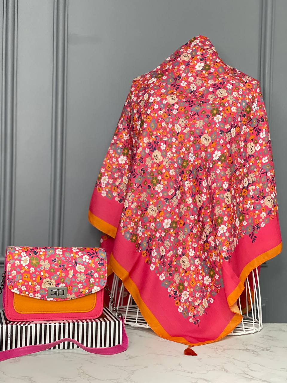 ست کیف و روسری زنانه گل ریز نارنجی جدید کیفیت عالی با ارسال رایگان کد mo609
