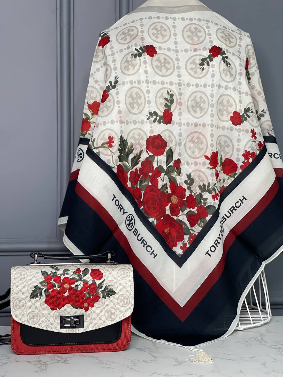 ست کیف و روسری زنانه گلدار طرح توری برچ رنگ مشکی قرمز کیفیت عالی با ارسال رایگان کد mo594