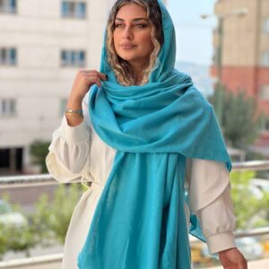شال زنانه ساده موهر پاییزی منگوله پم پم دار رنگ فیروزه ای کد r446