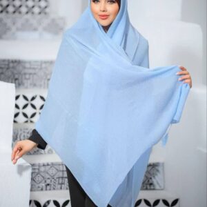 شال سوپر نخی پلیسه تک رنگ آبی منگوله دار کد L116