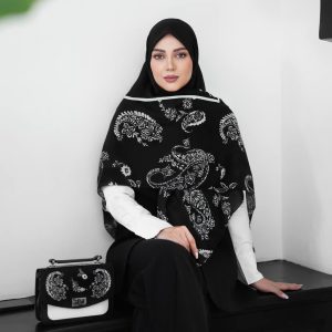 ست کیف و روسری زنانه طرح بته جقه رنگ مشکی جدید کیفیت عالی کد mo619