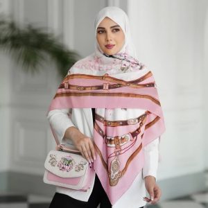 ست کیف و روسری زنانه طرح هرمس صورتی جدید کیفیت عالی کد mo640