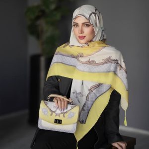 ست کیف و روسری زنانه طرح پرستو رنگ زرد لیمویی جدید کیفیت عالی کد mo320
