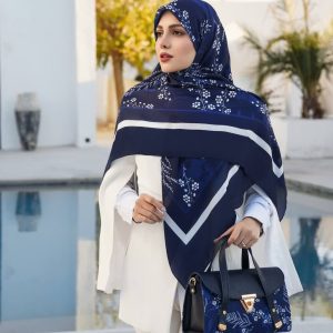 ست کیف و روسری زنانه طرح جدید گلاریس رنگ سرمه ای کیفیت عالی کد mo389