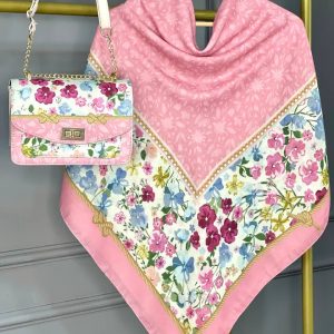 ست کیف و روسری زنانه طرح جدید آنام رنگ صورتی کیفیت عالی کد mo414