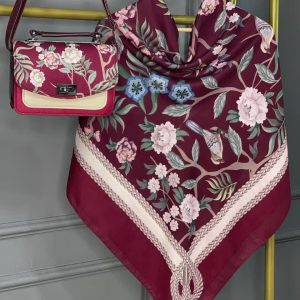 ست کیف و روسری زنانه طرح جدید گلاره رنگ قرمز کیفیت عالی کد mo418