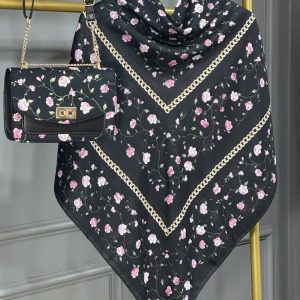 ست کیف و روسری زنانه طرح جدید گلسار رنگ مشکی کیفیت عالی کد mo425