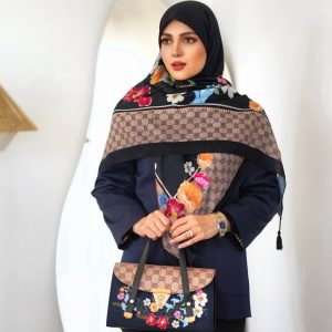 ست کیف و روسری زنانه طرح جدید گلدار رنگ مشکی کیفیت عالی کد mo453