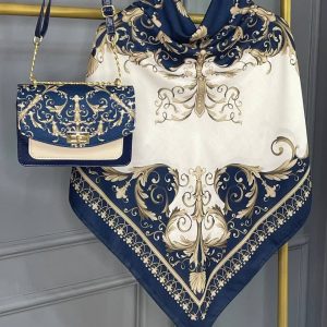 ست کیف و روسری زنانه طرح جدید کاترینا سرمه ای کیفیت عالی کد mo630