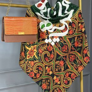 ست کیف و روسری زنانه طرح هیچ رنگ قهوه ای چرم گاندو جدید کیفیت عالی کد mo680