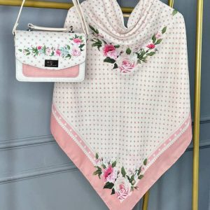 ست کیف و روسری زنانه طرح توپ توپی رنگ صورتی جدید کیفیت عالی کد mo700