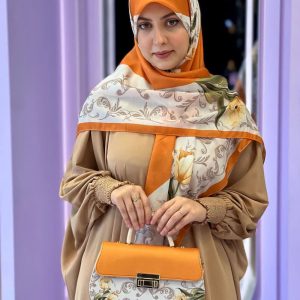 ست کیف و روسری زنانه طرح گل لاله نارنجی جدید کیفیت عالی کد mo721