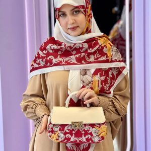 ست کیف و روسری زنانه طرح گل لاله رنگ زرشکی جدید کیفیت عالی کد mo723