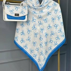 ست کیف و روسری زنانه طرح جدید پاپیون رنگ سفید آبی کیفیت عالی کد mo734