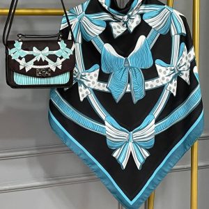 ست کیف و روسری زنانه طرح جدید پاپیون رنگ آبی کیفیت عالی کد mo855