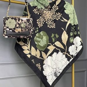ست کیف و روسری زنانه طرح جدید آلاله مشکی سبز کیفیت عالی کد mo865