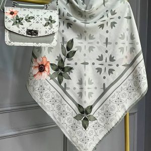 ست کیف و روسری زنانه طرح جدید گل شقایق سبز کیفیت عالی کد mo872