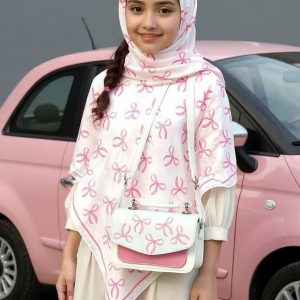 ست کیف و روسری دخترانه طرح پاپیون صورتی کد mo900