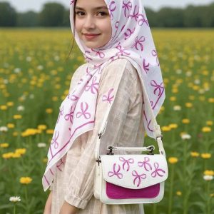ست کیف و روسری دخترانه طرح پاپیون سرخابی کد mo901