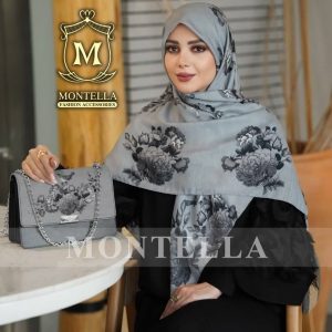 ست کیف و روسری زنانه طوسی گلدار شیک و خاص کد mo171