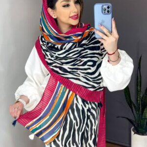 شال نخی زنانه مشکی حاشیه سرخابی ارسال رایگان کد lo1420