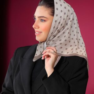 مینی اسکارف نخی رنگ کرم قهوه ای طرح توپی جدید کیفیت عالی با ارسال رایگان کد lo267