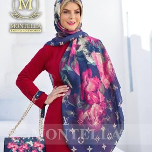ست کیف و روسری و شال زنانه باکیفیت طرح رز ال وی با کیف پاسپورتی کوچک دسته زنجیری کد mo292