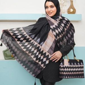 ست کیف و شال زنانه طرحدار رنگ مشکی مجلسی شیک و خاص با کیف مستطیلی و ارسال رایگان کد do1466