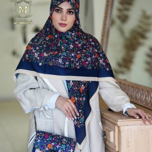 ست کیف و روسری زنانه طرح گل ریز رنگ سرمه ای برند مونتلا با کیف دسته چرمی کیفیت عالی کد mo515