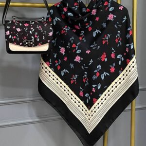 ست کیف و روسری زنانه طرح جدید گلگون رنگ مشکی کیفیت عالی کد mo914