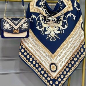 ست کیف و روسری زنانه طرح جدید سورنا رنگ سرمه ای کیفیت عالی کد mo918