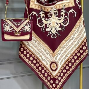 ست کیف و روسری زنانه طرح جدید سورنا رنگ زرشکی کیفیت عالی کد mo919