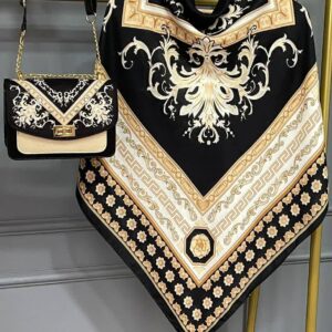 ست کیف و روسری زنانه طرح جدید سورنا رنگ مشکی طلایی کیفیت عالی کد mo921