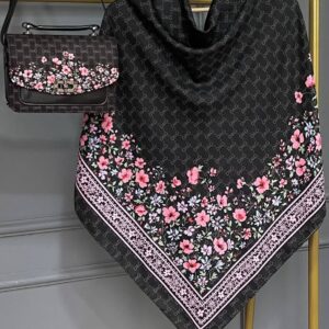 ست کیف و روسری زنانه طرح جدید دی اند جی رنگ مشکی صورتی کیفیت عالی کد mo967