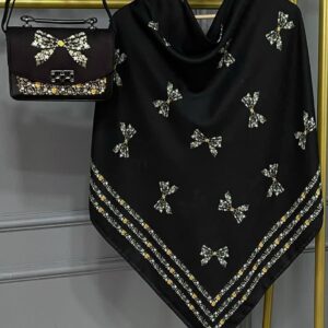 ست کیف و روسری زنانه طرح جدید رز پاپیون زرد کیفیت عالی کد mo1015
