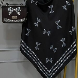 ست کیف و روسری زنانه طرح جدید رز پاپیون آبی کیفیت عالی کد mo1016