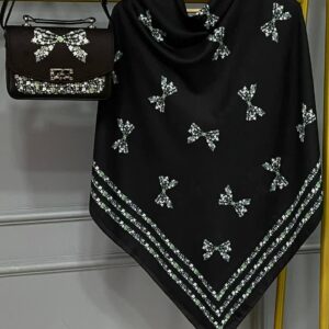 ست کیف و روسری زنانه طرح جدید رز پاپیون سبز کیفیت عالی کد mo1018