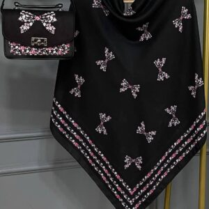 ست کیف و روسری زنانه طرح جدید رز پاپیون صورتی روسری زنانه طرح پاپیون کیفیت عالی کد mo1020