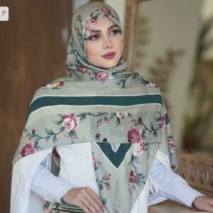 روسری رنگ سبز طرح گل mo350